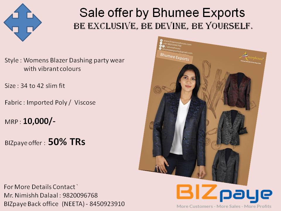 Party-wear women's blazers on 50% Trs